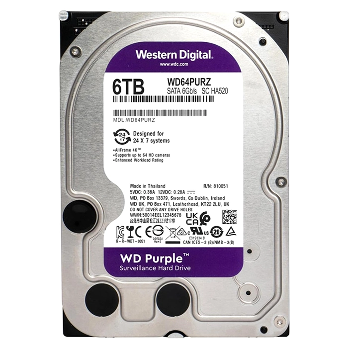 Western Digital WD64PURZ | Purple 6TB 3.5-inch 6Gb/s SATA 5400RPM 256MB Cache Surveillance Hard Drive Refurbished - Western Digital refurbished available on Gotodirect