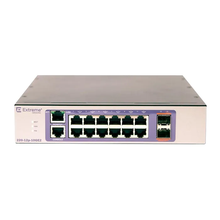 Extreme Networks 16561 | Switching 220-12p-10GE2 220 Series 12 port 10/100/1000BASE-T PoE+ 123W 10 Gigabit Ethernet PoE+ Switch Refurbished -  refurbished available on Gotodirect