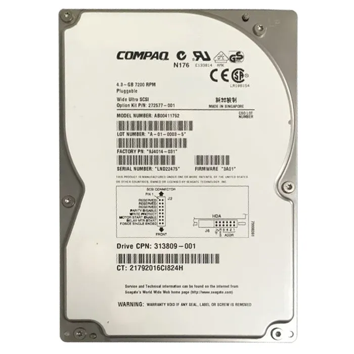 HP AB00411792 | 4.3GB 7200RPM Ultra-2 Wide SCSI Hot-Pluggable (LVD) 80-Pin 3.5-Inch Hard Drive Refurbished - Hewlett-Packard (ou HP en abrégé) refurbished available on Gotodirect