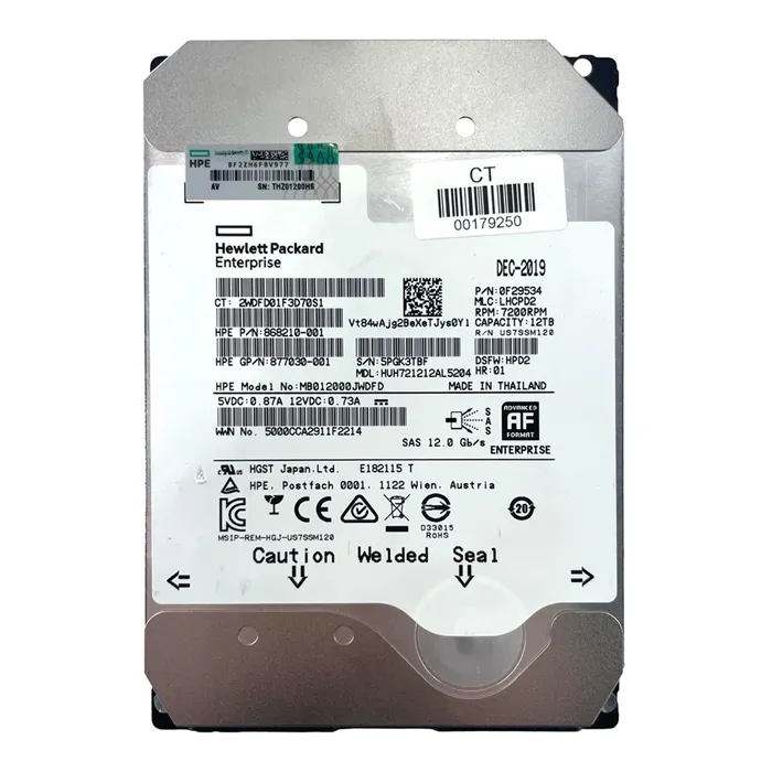 HP 877030-001 | 12TB 7200RPM SAS 12GB/s Hot-Pluggable 3.5-Inch LPc Hard Drive for ProLiant Gen10/Gen10+/Gen11 Servers Refurbished - Hewlett-Packard (ou HP en abrégé) refurbished available on Gotodirect