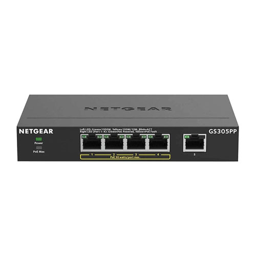 Netgear GS305PP-100NAS | 300 Series 5 x Ports PoE 10/100/1000Base-T Unmanaged Gigabit Ethernet Network Switch Refurbished - Netgear refurbished available on Gotodirect