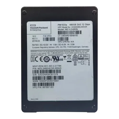 HP 867887-001 | 480GB SAS 12Gb/s Read Intensive 2.5-inch Solid State Drive Refurbished - Hewlett-Packard (ou HP en abrégé) refurbished available on Gotodirect