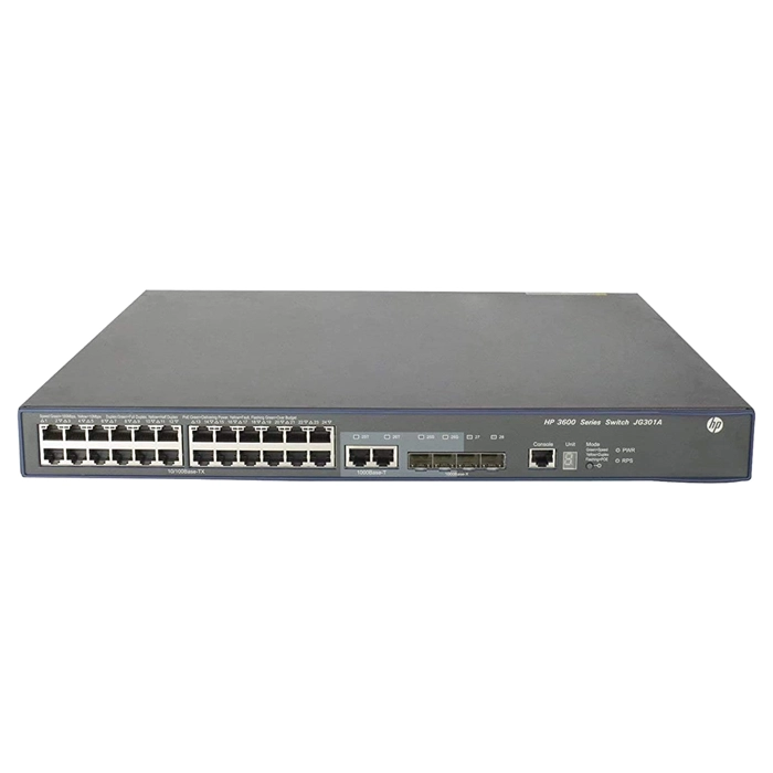 HP JG301-61201 | FlexNetwork 3600 EI Series 3600 24 PoE+ v2 24 x 10/100Base-TX RJ-45 PoE+ and 4 x 1GbE SFP + 2 x Shared GE RJ-45 Ports Layer 3 Managed Fast Ethernet Network Switch Refurbished - Hewlett-Packard (ou HP en abrégé) refurbished available on Gotodirect