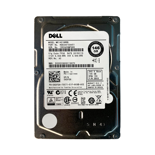 Dell 06DFD8 | 146GB 15000RPM SAS 6Gb/s Hot-Pluggable Single Port (512n) 2.5-Inch Hard Drive for PowerEdge Server & PowerVault Storage Array Refurbished - Dell refurbished available on Gotodirect