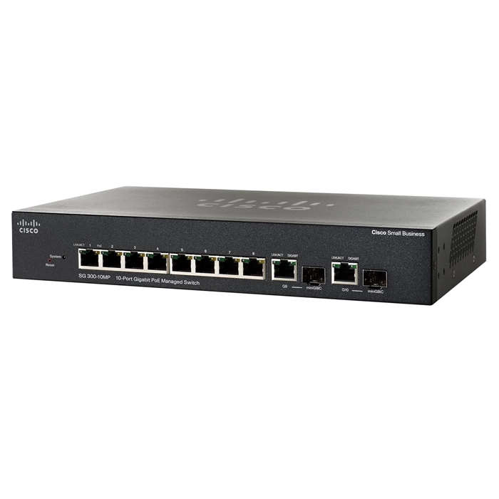 Cisco SG300-10MP | Small Business 300 Series SG300-10MP 8 x Ports PoE 10/100/1000Base-T + 2 x Combo (mini-GBIC) Ports Layer 3 Managed 1U Rack-mountable Gigabit Ethernet Network Switch Refurbished - Cisco Systems Inc. refurbished available on Gotodirect