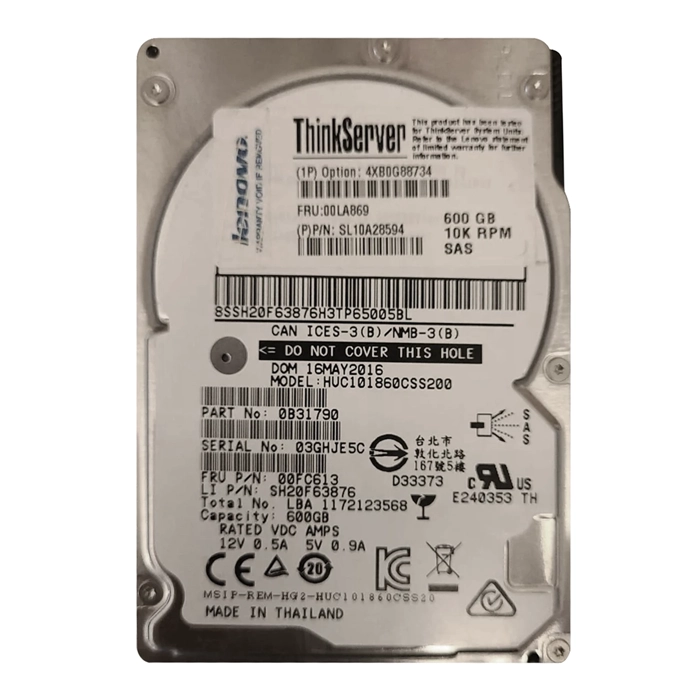 Lenovo 4XB0G88734 | 600GB 10000RPM SAS 12Gb/s Hot Swappable 128MB Cache 2.5-Inch Hard Drive for ThinkServer Gen5 Refurbished - Lenovo refurbished available on Gotodirect
