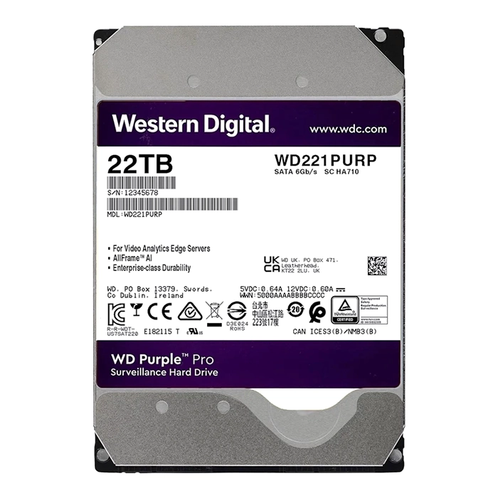 Western Digital WD221PURP | Purple Pro Helium 22TB 3.5-inch 6GB/s SATA 7200RPM 512MB Cache Surveillance Hard Drive Refurbished - Western Digital refurbished available on Gotodirect