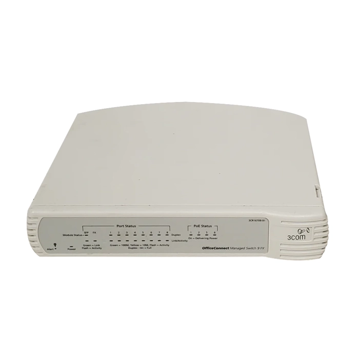 3Com 3CR16709-91-US | OfficeConnect 9 FX Managed Ethernet Switch 8 x 10/100Base-TX LAN, 1 x 100Base-FX Uplink 1 x SFP (mini-GBIC) Managed Ethernet Switch Refurbished -  refurbished available on Gotodirect