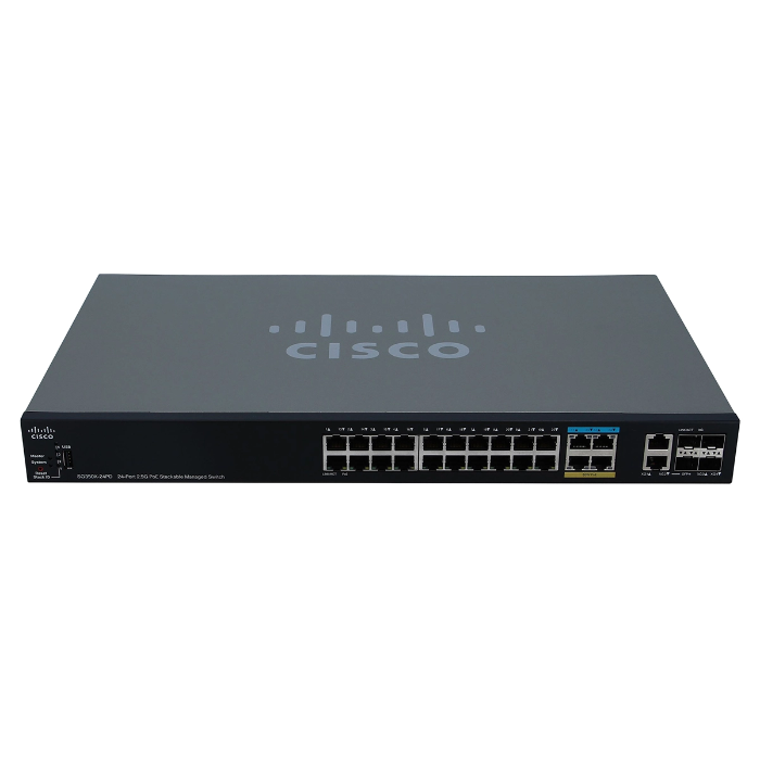 Cisco SG350X-24PD-K9-NA | Small Business SG350X-24MP PoE+ 20 x RJ-45 Ports 10/100/1000Base-T + 4 x RJ-45 2.5GBase-T Ports + 4 x SFP+ Ports + 2 x RJ-45 10GBase-T Ports Layer 3 Managed Rack-Mountable Gigabit Ethernet Network Switch Refurbished - Cisco Systems Inc. refurbished available on Gotodirect