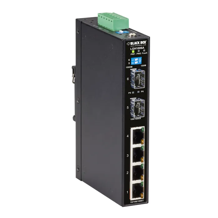 Black Box LGH1006A | LGH1000 Series 4 x Ports 1000Base-T RJ45 + 2 x Ports 1000Base-X SFP Layer 2 Unmanaged Temperature Industrial Gigabit Ethernet Network Switch Refurbished -  refurbished available on Gotodirect