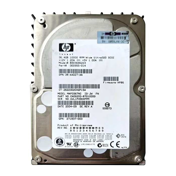 Buy HP 3R-A4027-AA | 36.4GB 10000RPM Wide Ultra 320 SCSI 8MB Cache Hot-Pluggable LVD 80-Pin 3.5-inch Hard Drive Refurbished - $140.00 HP 3R-A4027-AA | 36.4GB 10000RPM Wide Ultra 320 SCSI 8MB Cache Hot-Pluggable LVD 80-Pin 3.5-inch Hard Drive Refurbished - Hewlett-Packard (ou HP en abrégé) refurbished available on Gotodirect