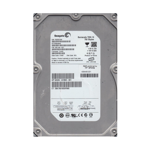 HP 438445-001 | 750GB 7200RPM SATA 3Gb/s NCQ 16MB Cache Hot-Pluggable 3.5-inch Midline Hard Drive Refurbished - Hewlett-Packard (ou HP en abrégé) refurbished available on Gotodirect