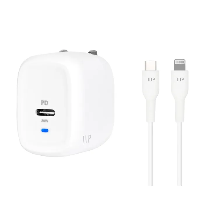 Monoprice 42264 | iPhone Pro Charging Bundle MFi Certified 20W 1-port PD GaN Technology Foldable Wall Charger and 1.2m Fast Charge Cable for iPad iPhone Refurbished -  refurbished available on Gotodirect