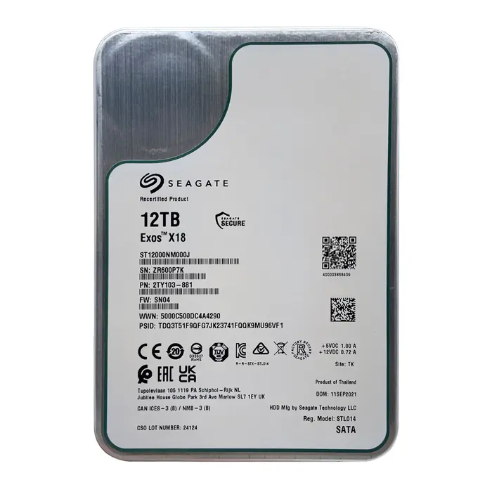 Seagate ST12000NM000J | Exos X18 Series 12TB 7200RPM SATA 6Gb/s 256MB Cache 512e/4kn 3.5-Inch Hard Drive Refurbished - Seagate refurbished available on Gotodirect