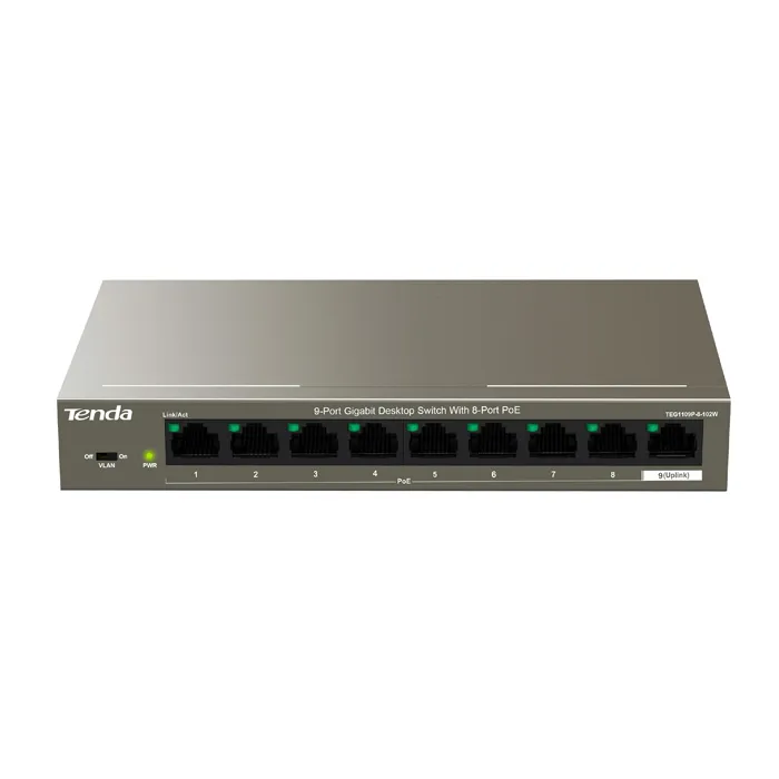 Tenda TEG1109P-8-102W | 9-Port Gigabit Desktop Switch with 8-Port PoE Refurbished - Tenda refurbished available on Gotodirect