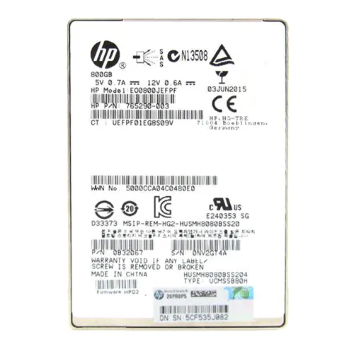 HP 765290-003 | 800GB SAS 12Gb/s Hot Pluggable Write Intensive SFF 2.5-Inch Solid State Drive for ProLiant Server ML570 Gen7 Refurbished - Hewlett-Packard (ou HP en abrégé) refurbished available on Gotodirect