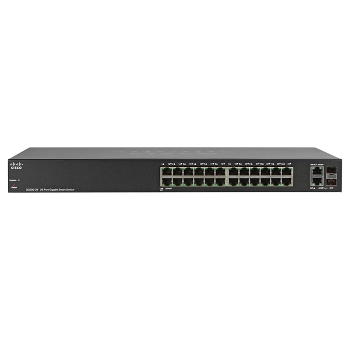 Cisco SG200-26 | Small Business 200 Series SG200-26 24 x RJ-45 Ports 10/100/1000Base-T + 2 x SFP (mini-GIBIC) Combo Ports Layer 2 Managed 1U Rack-mountable Gigabit Ethernet Network Switch Refurbished - Cisco Systems Inc. refurbished available on Gotodirect