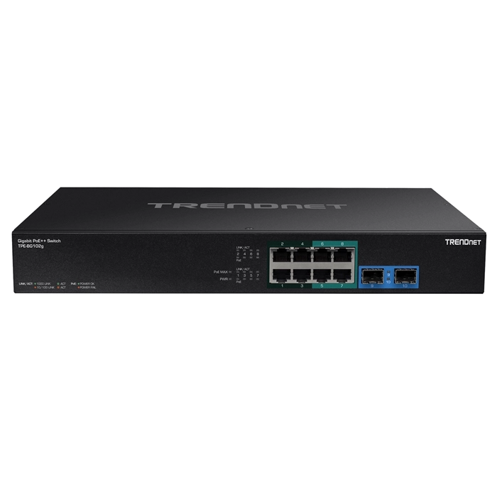 TRENDnet TPE-BG102G | 8-Ports 10/100/1000Base-T RJ-45 GbE (4xPoE+ / 4xPoE++) 2-Ports 1000Base-x SFP 1U Rack-mountable Gigabit Ethernet Network Switch Refurbished -  refurbished available on Gotodirect