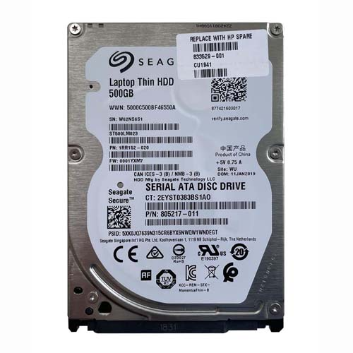 HP 833529-001 | 500GB 7200RPM SATA 6Gb/s 16MB Cache (SED/Opal 2.0) 2.5-inch Hard Drive Refurbished - Hewlett-Packard (ou HP en abrégé) refurbished available on Gotodirect