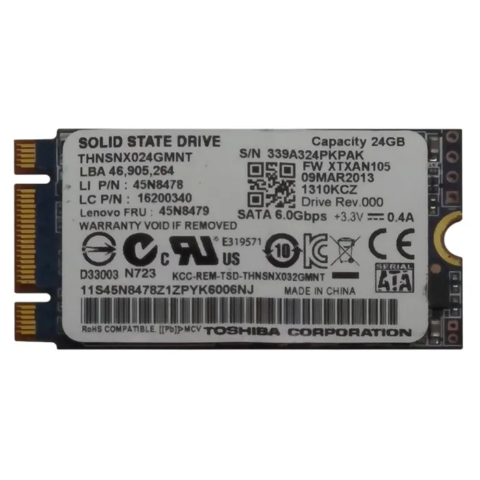 Buy Toshiba THNSNX024GMNT | 24GB MLC SATA 6GB/s M.2 2242 Internal Solid State Drive Refurbished - $135.00 Toshiba THNSNX024GMNT | 24GB MLC SATA 6GB/s M.2 2242 Internal Solid State Drive Refurbished - Toshiba refurbished available on Gotodirect