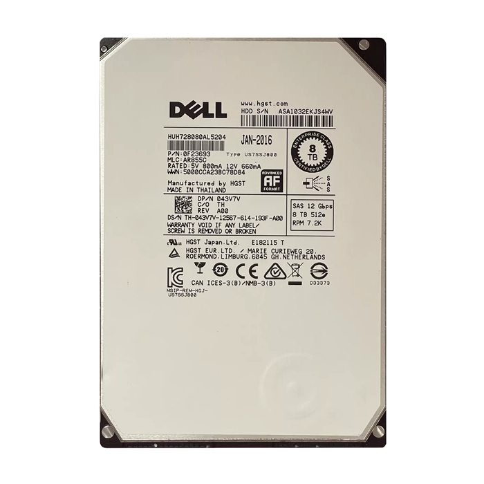 Dell 43V7V | 8TB 7200RPM SAS 12Gb/s Hot-Pluggable (512e) 3.5-Inch Nearline Hard Drive for PowerEdge Server & PowerVault Server Refurbished - Dell refurbished available on Gotodirect