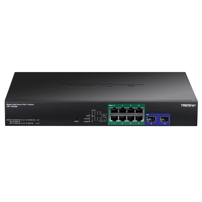 TRENDnet TPE-1020SB | 8-Ports 10/100/1000Base-T RJ-45 GbE PoE++ 2-Ports 1000Base-x SFP Managed 1U Rack-mountable Gigabit Ethernet Network Switch Refurbished -  refurbished available on Gotodirect