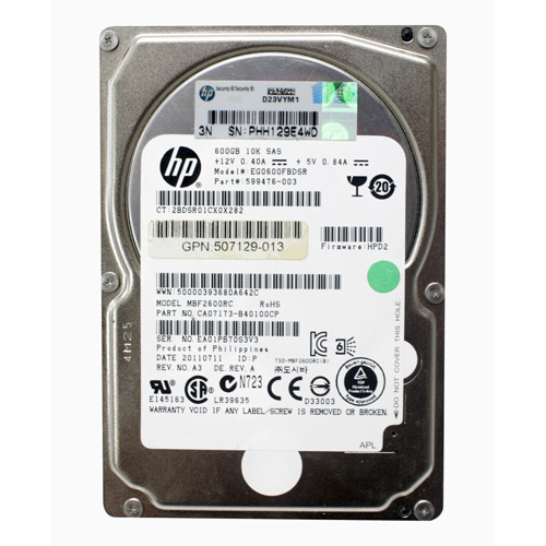 HP 507129-013 | 600GB 10000RPM SAS 6Gb/s 64MB Cache Hot-Swappable Dual Port SFF 2.5-inch Hard Drive for Integrity Blade Server Refurbished - Hewlett-Packard (ou HP en abrégé) refurbished available on Gotodirect