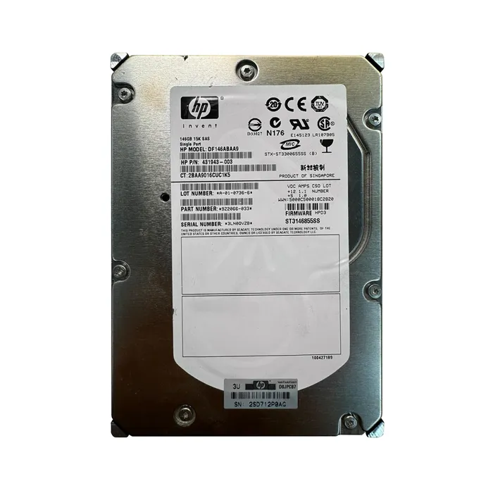 Buy HP 431943-003 | 146GB 15000RPM SAS 3Gb/s LFF Hot-Pluggable Single Port 3.5-inch Hard Drive for Gen1 to Gen7 ProLiant Server/Storage Array Refurbished - $297.04 HP 431943-003 | 146GB 15000RPM SAS 3Gb/s LFF Hot-Pluggable Single Port 3.5-inch Hard Drive for Gen1 to Gen7 ProLiant Server/Storage Array Refurbished - Hewlett-Packard (ou HP en abrégé) refurbished available on Gotodirect