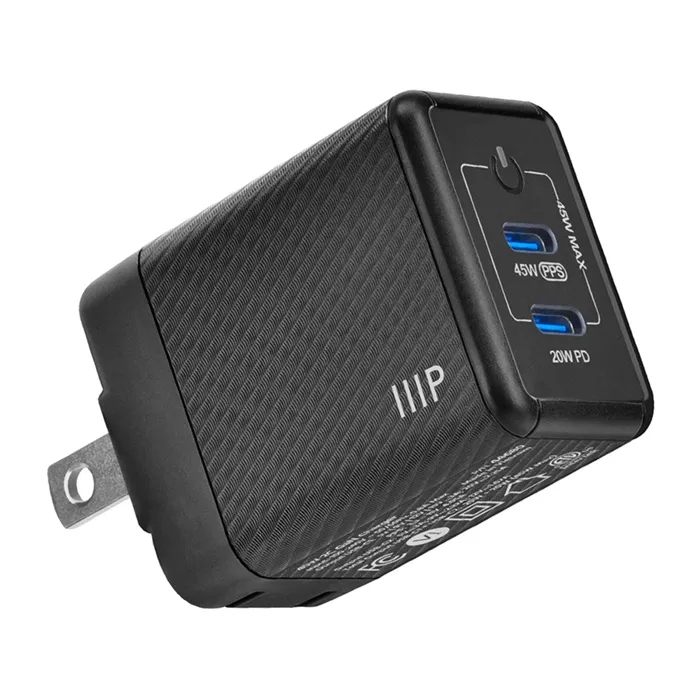 Monoprice 44680 | Compact 2‑Port 45W GaN Charger with Dual Fast‑Charging USB‑C Ports: For Laptop Tablets and Phones Refurbished -  refurbished available on Gotodirect