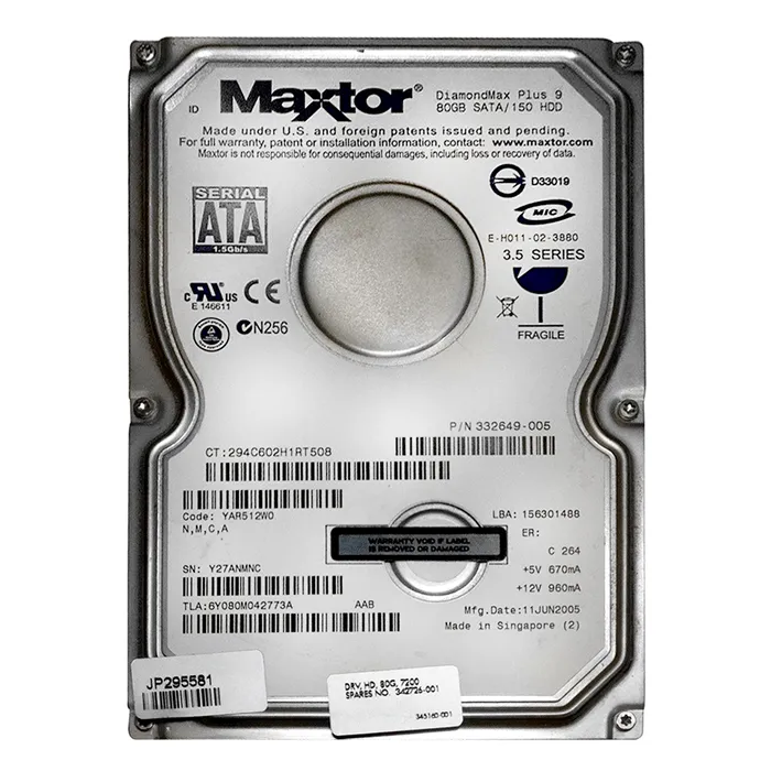 HP 332649-005 | 80GB 7200RPM SATA 1.5Gb/s 3.5-inch Hard Drive Refurbished - Hewlett-Packard (ou HP en abrégé) refurbished available on Gotodirect