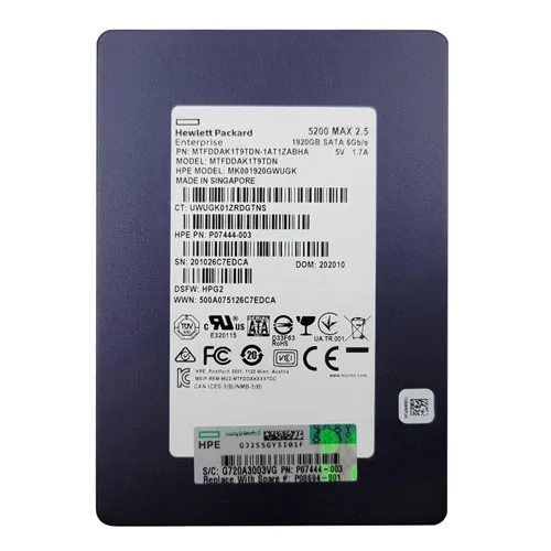 HP P07444-003 | 1.92TB SATA 6Gb/s Hot-Pluggable Mixed Use 2.5-Inch Enterprise Solid State Drive for ProLiant Server and Storage Array Refurbished - Hewlett-Packard (ou HP en abrégé) refurbished available on Gotodirect
