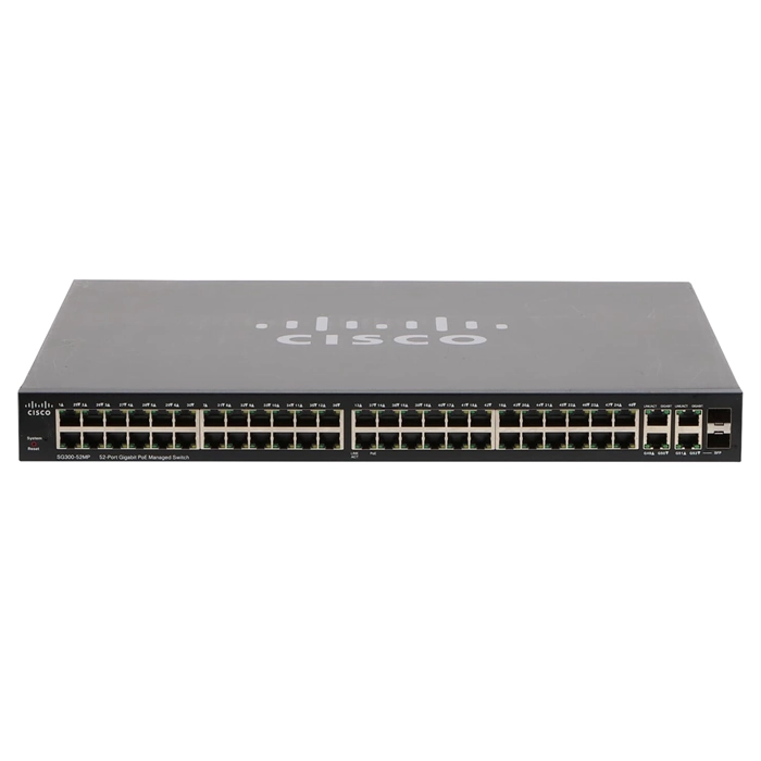 Cisco SG300-52MP | Small Business 300 Series 50 x Ports (48 x Ports PoE+) 10/100/1000Base-T + 2 x Ports Combo SFP (mini-GBIC) Layer 3 Managed 1U Rack-mountable Gigabit Ethernet Network Switch Refurbished - Cisco Systems Inc. refurbished available on Gotodirect