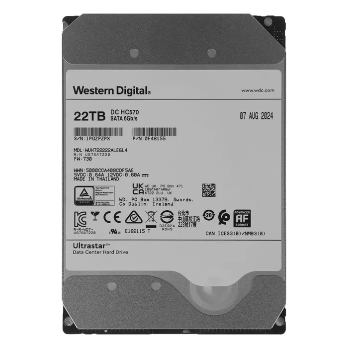 Western Digital WUH722222ALE6L4 | Ultrastar DC HC570 22TB 3.5-inch 6GB/s SATA 7200RPM 512MB Cache 512e/4Kn Base SE Data Center Hard Drive Refurbished - Western Digital refurbished available on Gotodirect