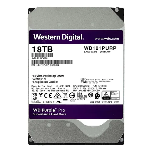 Western Digital WD181PURP | Purple Pro Helium 18TB 3.5-inch 6GB/s SATA 7200RPM 512MB Cache Surveillance Hard Drive Refurbished - Western Digital refurbished available on Gotodirect