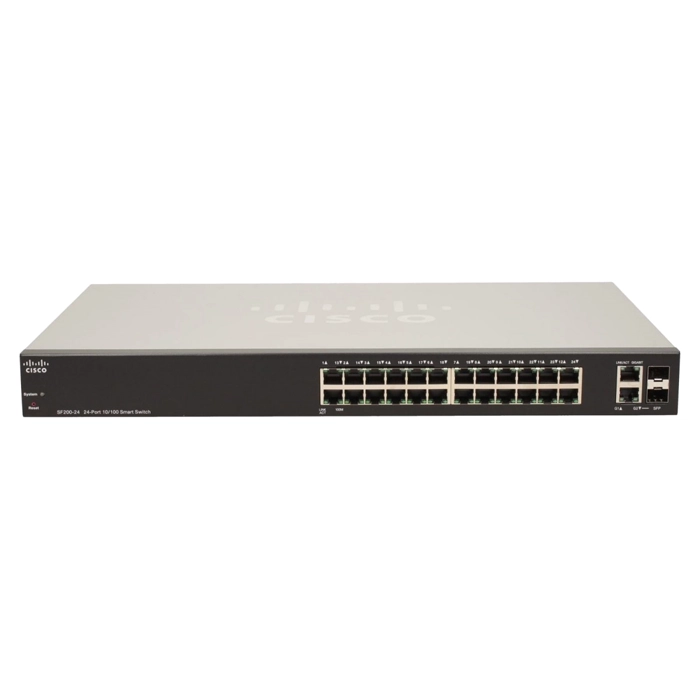 Cisco SF200-24 | Small Business 200 Series SF200-24 24 x Ports 10/100Base-T + 2 x Ports Combo SFP (mini-GBIC) Layer 2 Managed Rack-mountable Fast Ethernet Network Switch Refurbished - Cisco Systems Inc. refurbished available on Gotodirect