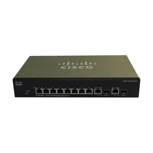 Cisco SRW208MP-K9-NA-RF | Small Business 300 Series SF302-08MP 8 x Ports PoE 10/100Base-TX + 2 x Combo SFP mini-GBIC Ports Layer 3 Managed 1U Rack-Mountable Gigabit Ethernet Netwok Switch Refurbished - Cisco Systems Inc. refurbished available on Gotodirect