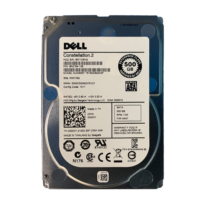 Dell 000X3Y | 500GB 7200RPM SATA 6Gb/s Hot-Pluggable 64MB Cache 2.5-Inch Hard Drive for PowerEdge Server & PowerVault Storage Array Refurbished - Dell refurbished available on Gotodirect
