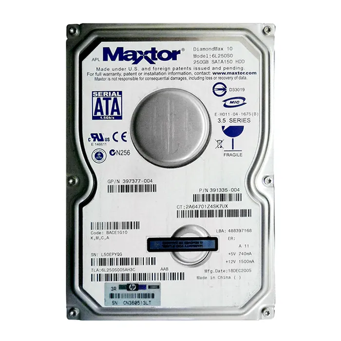 HP 391335-004 | 250GB 7200RPM SATA 1.5Gb/s LFF Hot-Pluggable 3.5-inch Hard Drive for Gen1 to Gen7 ProLiant Server Refurbished - Hewlett-Packard (ou HP en abrégé) refurbished available on Gotodirect