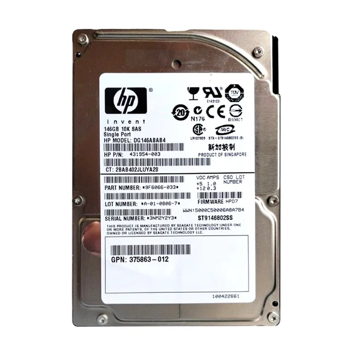 Buy HP 375863-012 | 146GB 10000RPM SAS 3Gb/s NHS 16MB Cache Hot-Pluggable Single Port 2.5-inch Hard Drive Refurbished - $77.69 HP 375863-012 | 146GB 10000RPM SAS 3Gb/s NHS 16MB Cache Hot-Pluggable Single Port 2.5-inch Hard Drive Refurbished - Hewlett-Packard (ou HP en abrégé) refurbished available on Gotodirect