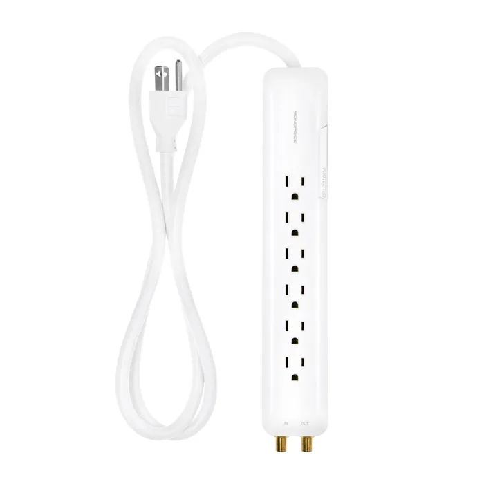 Monoprice 9199 | 6 Outlet Slim Surge Protector Power Strip with AV Coaxial Protection 1080 Joules 4ft Cord Refurbished -  refurbished available on Gotodirect