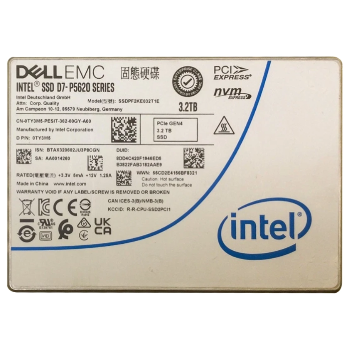 Dell TY3M5 | 3.2TB Triple-Level Cell PCI Express NVMe 4.0 x4 Mixed Use U.2 2.5-Inch Solid State Drive for 14g 15g 16g PowerEdge Server Refurbished - Dell refurbished available on Gotodirect