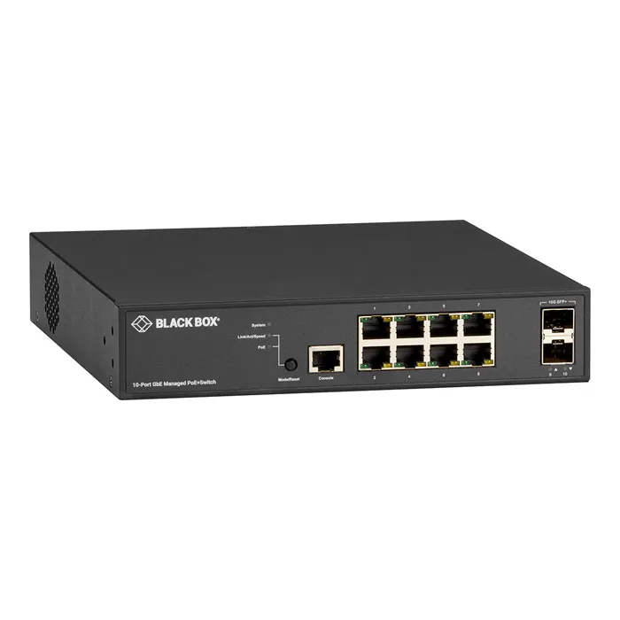 Black Box LPB3010A | LPB3000 Series 8 x Ports 1000Base-T PoE+ RJ-45 + 2 x Port 10GbE SFP+ Layer 2 Managed Gigabit Ethernet Network Switch Refurbished -  refurbished available on Gotodirect