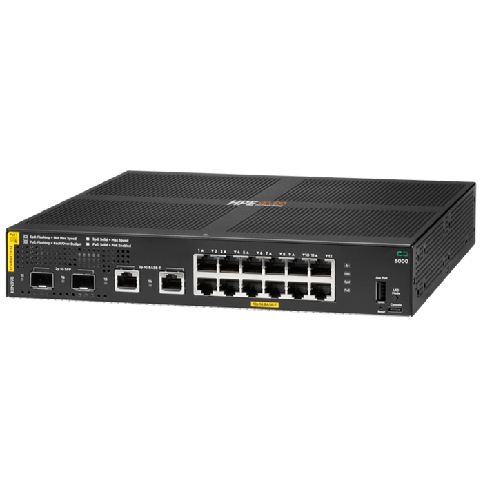 HP R8N89B#ABA | CX 6000 Series 6000 12G Class4 PoE 2G/2SFP 12 x Ports 1000Base-T Class4 PoE+ + 2 x SFP Ports + 2 x RJ-45 Ports 1U Rack-mountable Layer 2 Managed Stackable Rack-Mountable Gigabit Ethernet Network Switch Refurbished - Hewlett-Packard (ou HP en abrégé) refurbished available on Gotodirect
