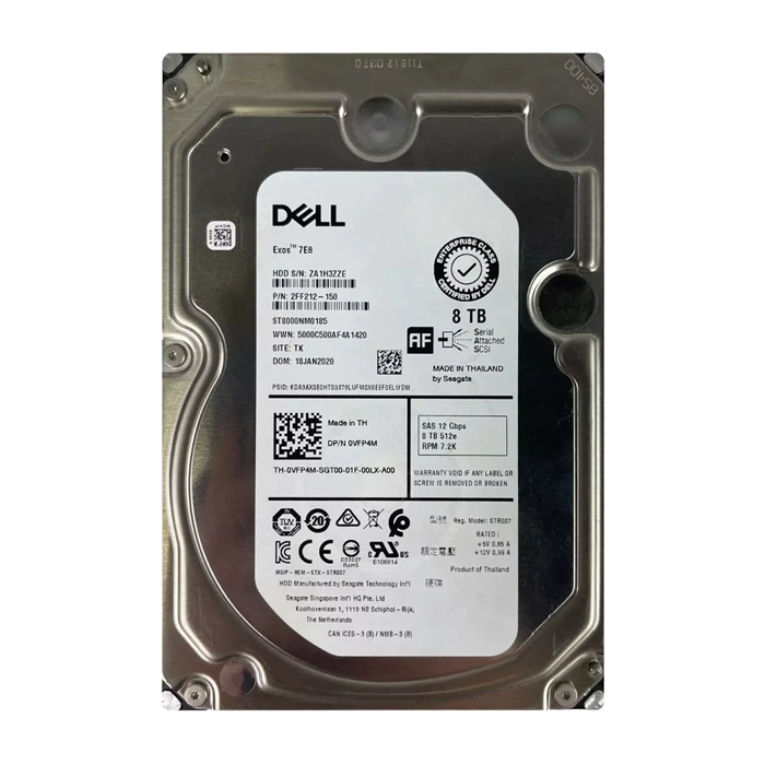 Dell VFP4M | 8TB 7200RPM SAS 12Gb/s Hot-Pluggable (512e) 3.5-Inch Nearline Hard Drive for PowerEdge Server & PowerVault Server Refurbished - Dell refurbished available on Gotodirect