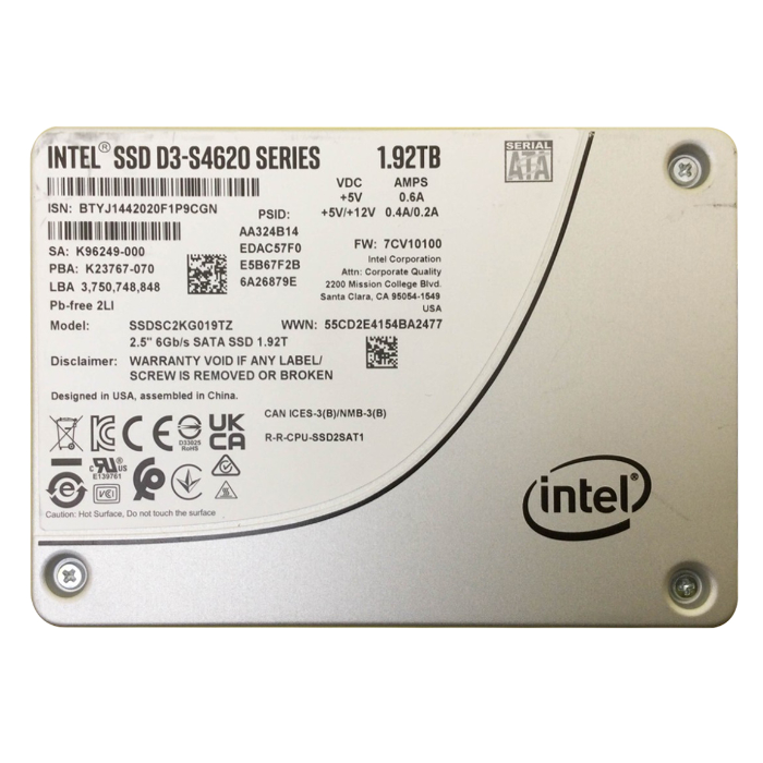 Intel SSDSC2KG019TZ | SSD D3-S4620 Series 1.92TB SATA 6GB/s 3D NAND TLC (AES-256 / PLP) 2.5-inch Solid State Drive (SSD) Refurbished - Intel refurbished available on Gotodirect