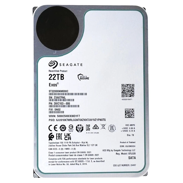 Buy Seagate ST22000NM000C | Exos 22TB 7200RPM SATA 6Gb/s 512e CMR 3.5-Inch Enterprise Hard Drive Refurbished - $1224.86 Seagate ST22000NM000C | Exos 22TB 7200RPM SATA 6Gb/s 512e CMR 3.5-Inch Enterprise Hard Drive Refurbished - Seagate refurbished available on Gotodirect