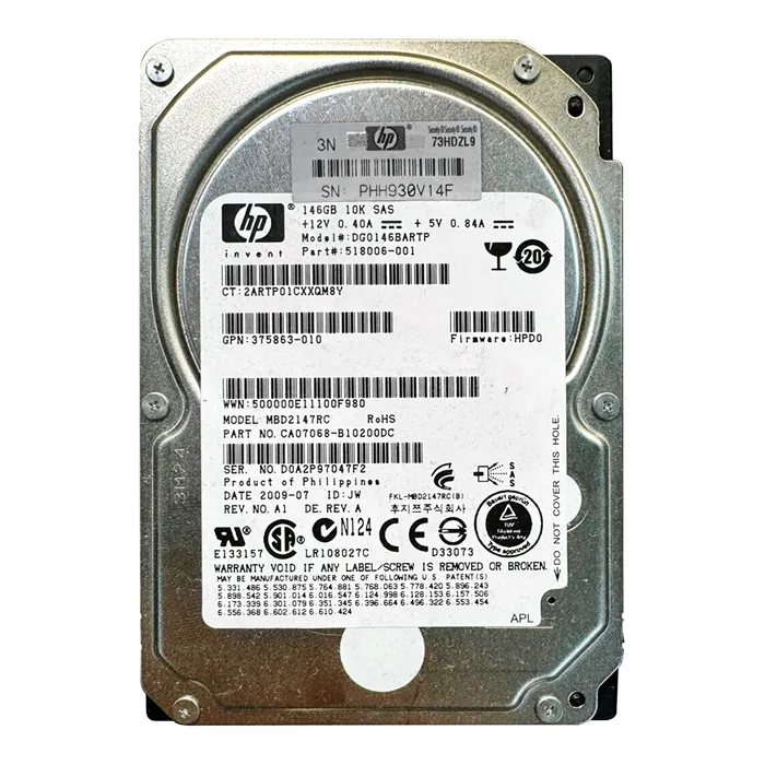 HP DG0146BARTP | 146GB 10000RPM SAS 3Gb/s SFF Hot-Pluggable Dual Port 2.5-inch Hard Drive for Gen1 to Gen7 ProLiant Server Refurbished - Hewlett-Packard (ou HP en abrégé) refurbished available on Gotodirect