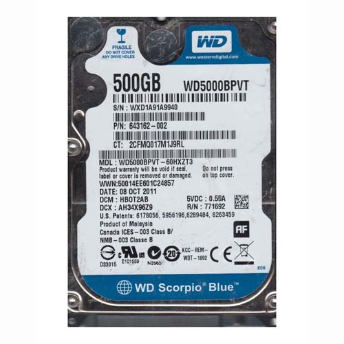 HP 643162-002 | 500GB 5400RPM SATA 3Gb/s 8MB Cache 2.5-inch Hard Drive Refurbished - Hewlett-Packard (ou HP en abrégé) refurbished available on Gotodirect