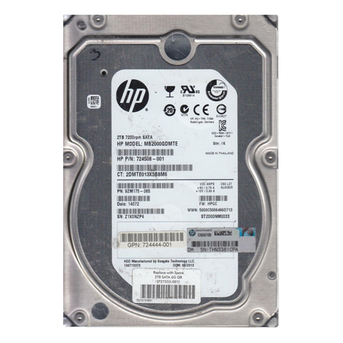 HP 727553-001 | 2TB 7200RPM SATA 6Gb/s Hot-Swappable 512n 3.5-Inch Midline Hard Drive for ProLiant Servers Refurbished - Hewlett-Packard (ou HP en abrégé) refurbished available on Gotodirect
