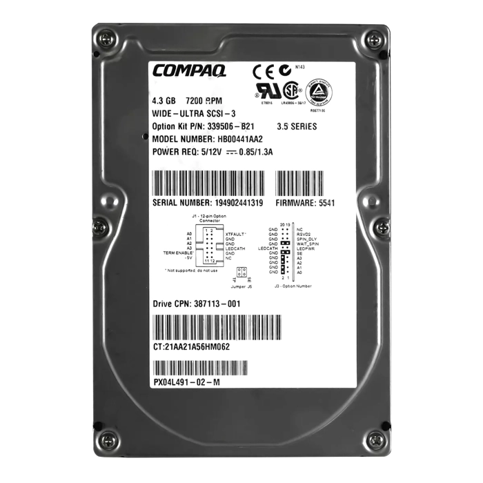 HP 387113-001 | 4.3GB 7200RPM Wide Ultra3 SCSI 68-Pin 3.5-Inch Hard Drive Refurbished - Hewlett-Packard (ou HP en abrégé) refurbished available on Gotodirect